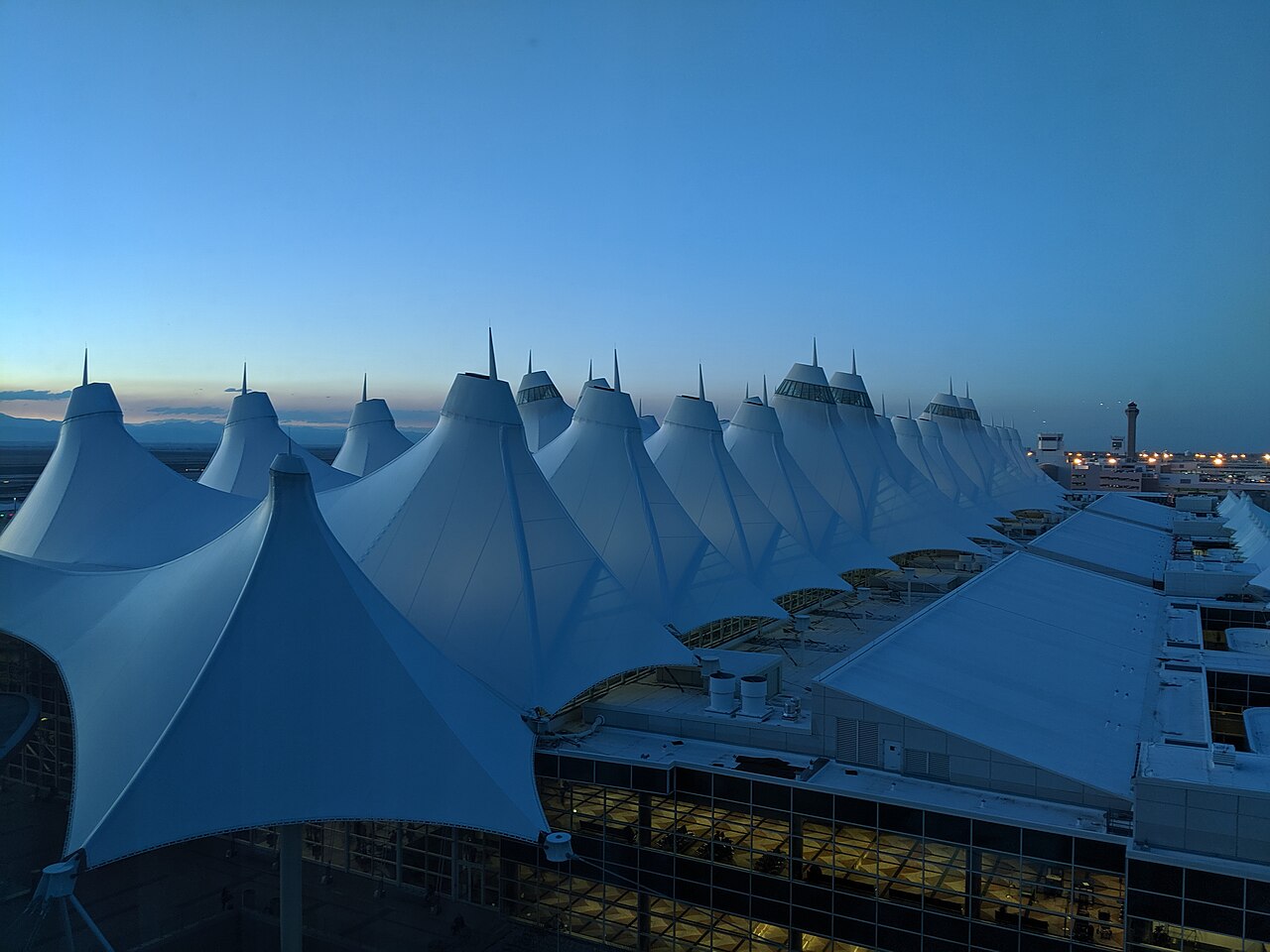 Denver International Airport main terminal with white tent-shaped roof