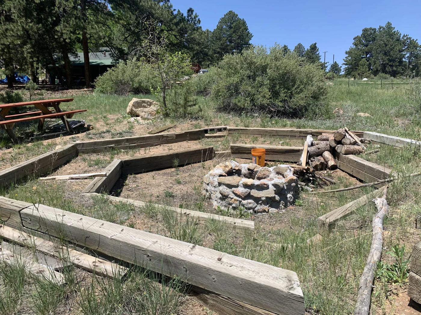 Three-tier fire pit on the lawn