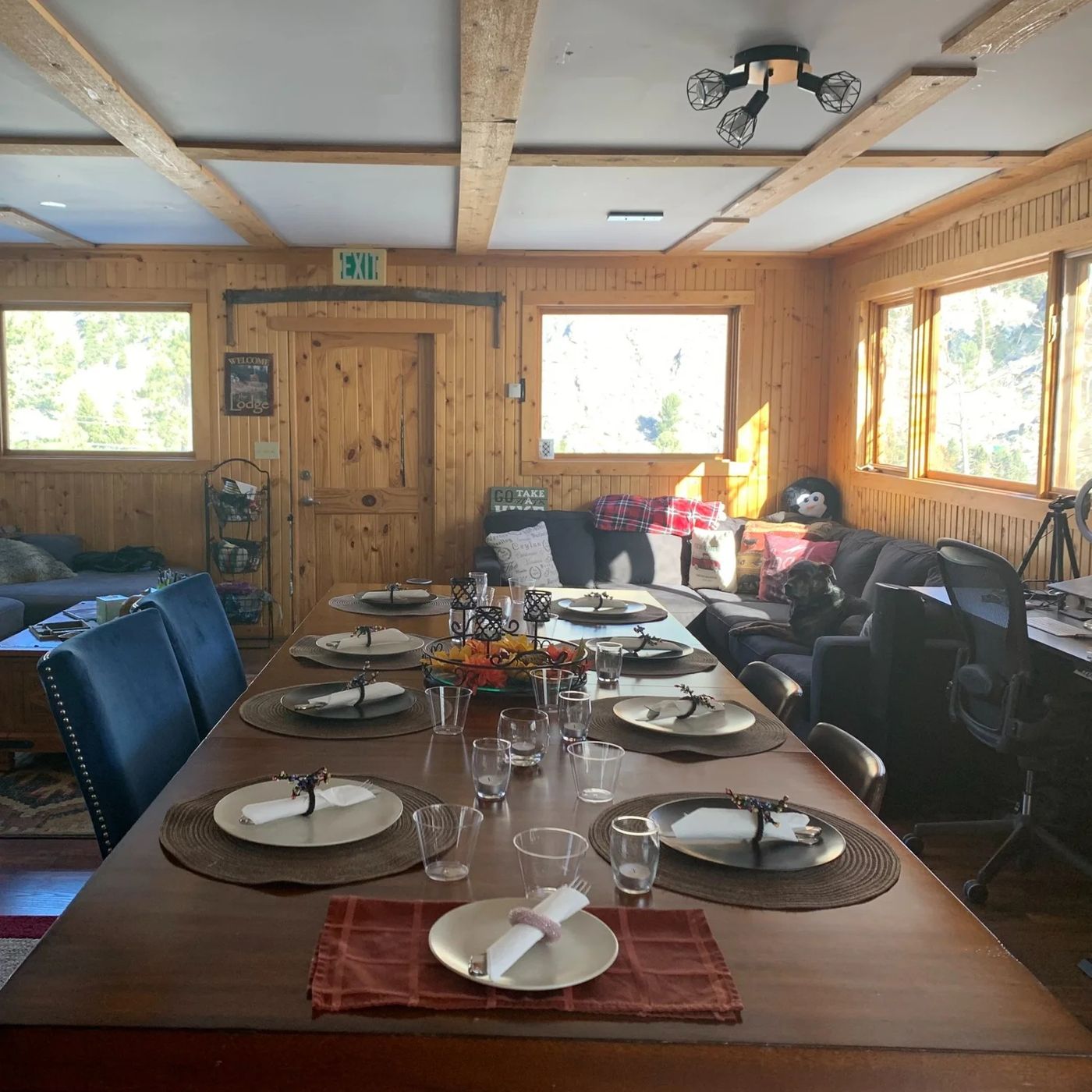 Lodge table set for a group meal